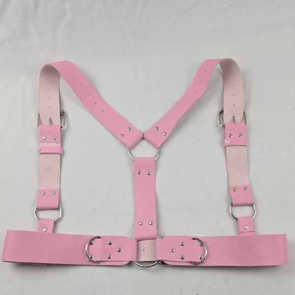 None Accessories - Pink Adjustable Faux Leather Harness Belt